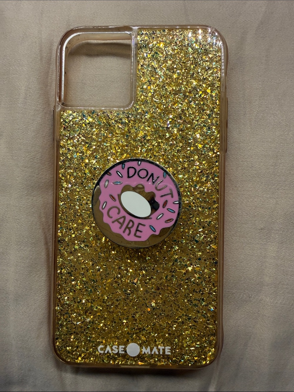case-mate Gold Glitter 11 Pro Max Phone Case with Pink Donut PopSocket